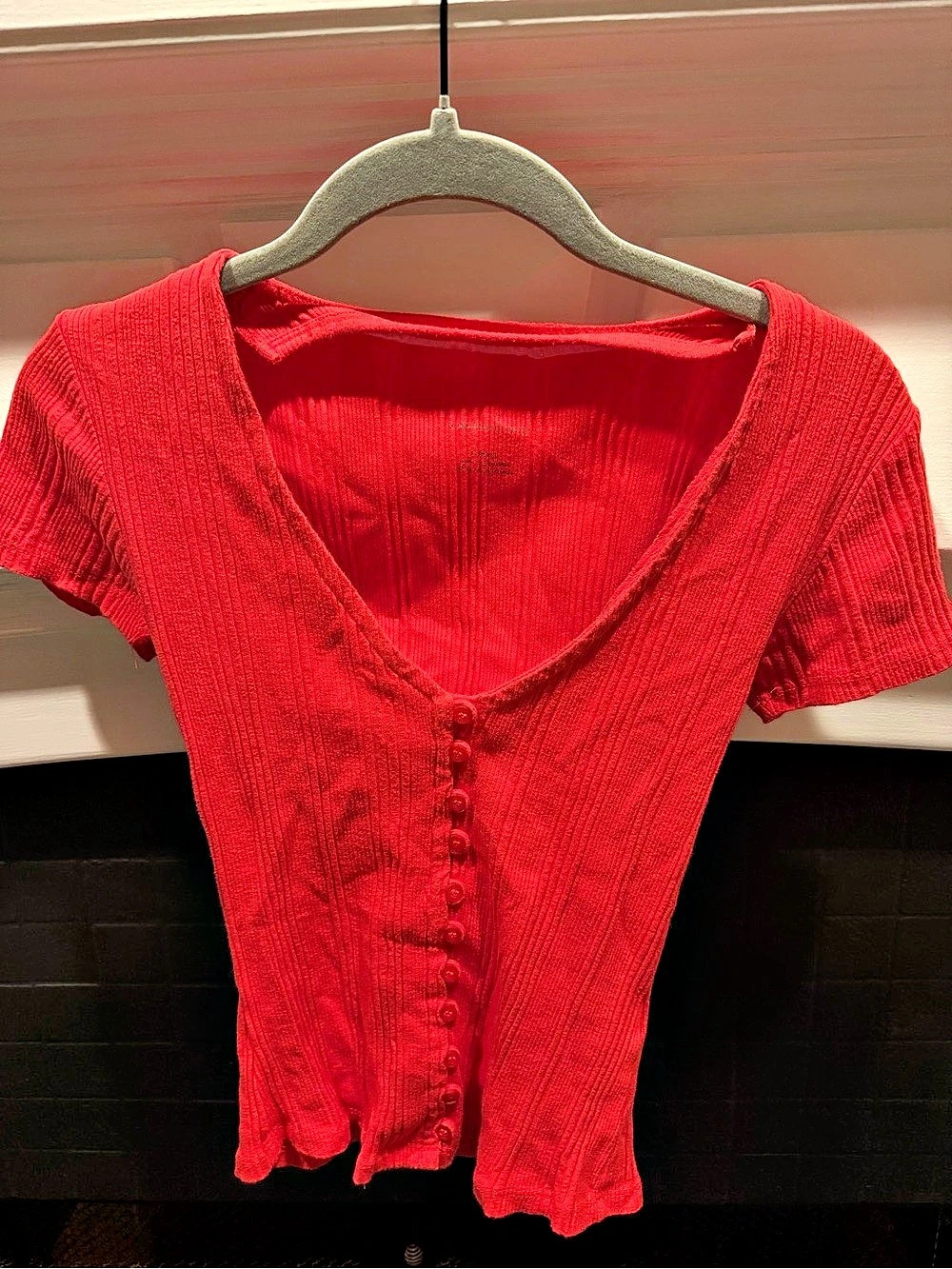 Anthropologie Red Short Sleeve Top Size XS